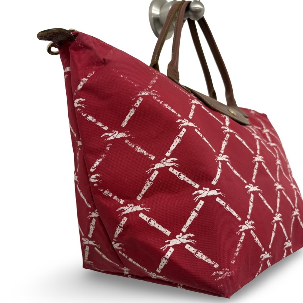 Longchamp Le Pliage Medium Band Signature Panther Print Nylon Shoulder Bag Red - Picture 2 of 16